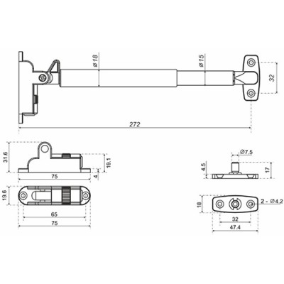 Кронштейн газовый GL110W/80/3 80N с фиксацией положения и амортизацией белый