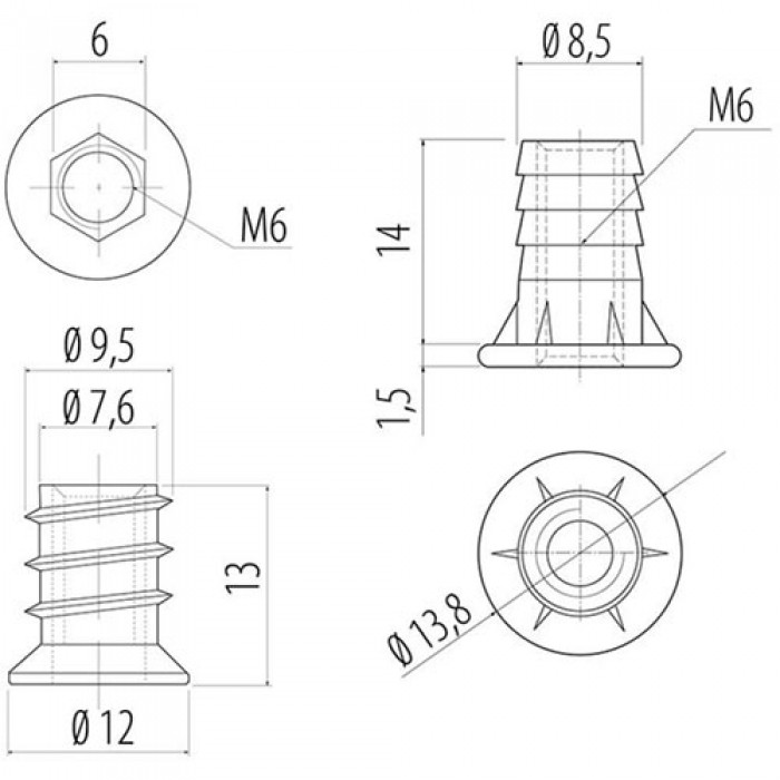 Вставка М6 для подпятника GTV Вставка М6 для подпятника GTV