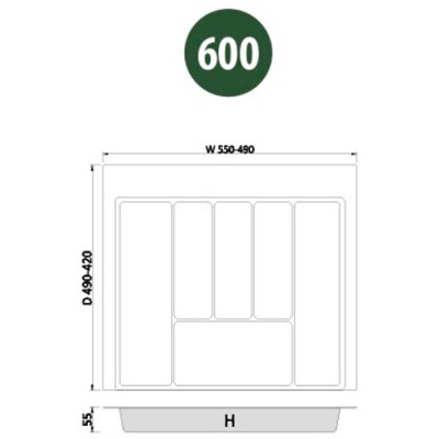 Вкладыш кухонный REJS MAX 600 (490-550) L422-490 белый