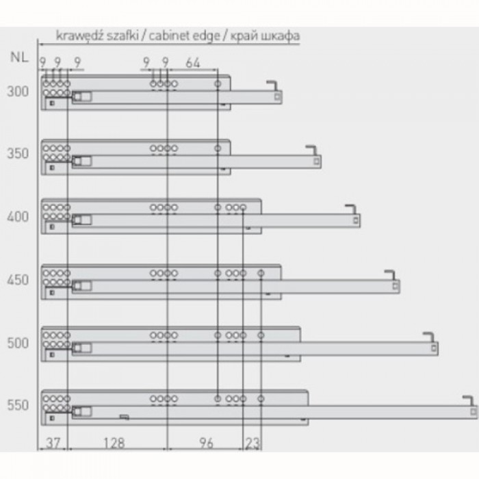 Направляющая MODERN SLIDE (30 кг) ч/в с доводчиком 550 мм GTV ( для 18 мм )
