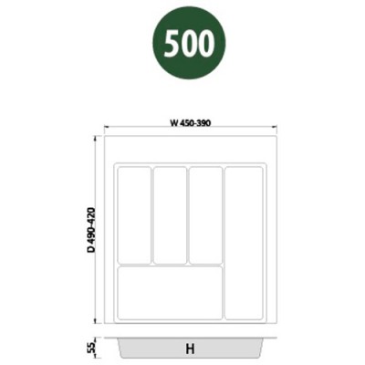 Вкладыш кухонный REJS MAX 500 (390-450) L422-490 белый