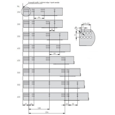 Направляющая PUSH TO OPEN MODERN SLIDE PRO (25 кг) полное выдвижение 350 мм GTV 3D регулир (18 мм)