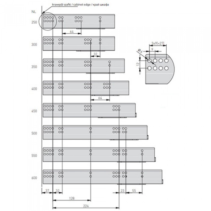 Направляющая PUSH TO OPEN MODERN SLIDE PRO (25 кг) полное выдвижение 350 мм GTV 3D регулир (18 мм)