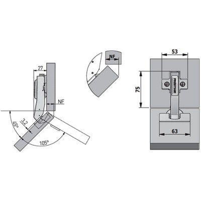 Петля d35 угловая 45&deg; с доводчиком GTV PRESTIGE