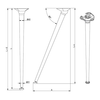 Нога 710/40 мм X-LINE конусная черная